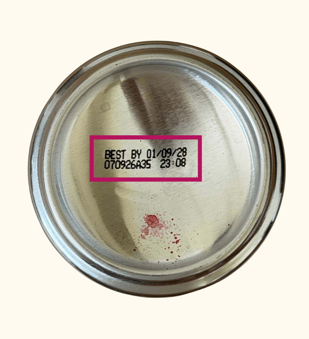 Example can showing where to find the lot code and best by date